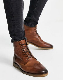 【送料無料】 エイソス メンズ ブーツ・レインブーツ シューズ ASOS DESIGN brogue boots in tan leather with natural sole TAN