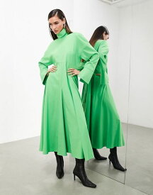 【送料無料】 エイソス レディース ワンピース トップス ASOS EDITION high neck long sleeve ruched back detail dress in bright green Green