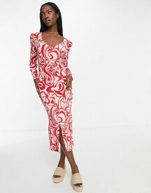 【送料無料】 モンキ レディース ワンピース トップス Monki swirl print midi dress in red Red