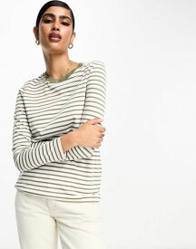 【送料無料】 セレクティッド レディース Tシャツ トップス Selected Femme long sleeve T-shirt in khaki stripe Khaki stripe