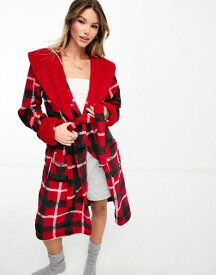 【送料無料】 チェルシーピア レディース シャツ トップス Chelsea Peers cozy hooded robe in red check Red