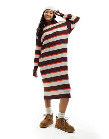 【送料無料】 オブジェクト レディース ワンピース トップス Object knitted high neck midi sweater dress in red stripe Red stripe