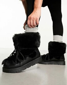 【送料無料】 サウスビーチ レディース ブーツ・レインブーツ シューズ South Beach faux fur snow boots in black Black