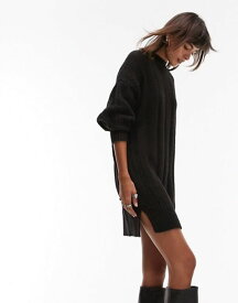 【送料無料】 トップショップ レディース ワンピース トップス Topshop knitted funnel neck wide rib mini dress in black black