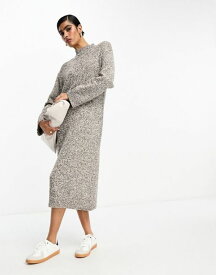 【送料無料】 セレクティッド レディース ワンピース トップス Selected Femme mottled knitted sweater mini dress in brown and cream BROWN