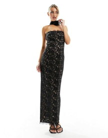 【送料無料】 レア レディース ワンピース トップス Rare London lace maxi dress with corsage detail in black Black