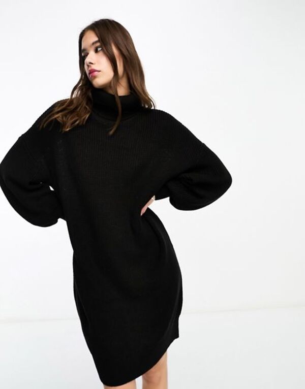 【送料無料】 ノイジーメイ レディース ワンピース トップス Noisy May high neck wide sleeve knitted sweater dress in black Black：ReVida