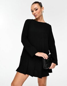 GC\X fB[X gbvX s[X ~js[X ~j ASOS DESIGN long sleeve dropped waist box pleat mini dress Black ubN