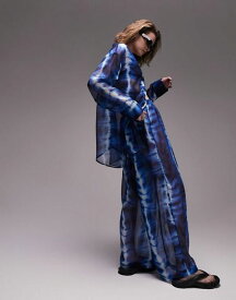【送料無料】 トップショップ レディース カジュアルパンツ ボトムス Topshop batik print chiffon beach pant in blue - part of a set Blue Batik
