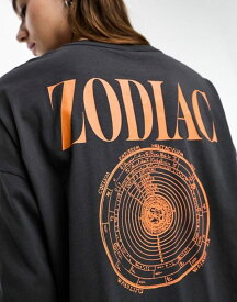 【送料無料】 オンリー レディース Tシャツ トップス Only oversized long sleeve graphic t-shirt in gray zodiac print GRAY ZODIAC PRINT