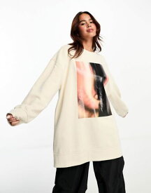 【送料無料】 モンキ レディース ニット・セーター アウター Monki oversized sweatshirt in off white with front eye print Multi