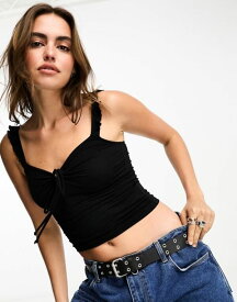 【送料無料】 コットンオン レディース シャツ トップス Cotton:On milkmaid jersey crop top in black Black