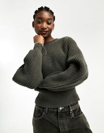 【送料無料】 ウィークデイ レディース ニット・セーター アウター Weekday Dion chunky knitted sweater with exaggerated sleeves in dark green melange Dark green melange