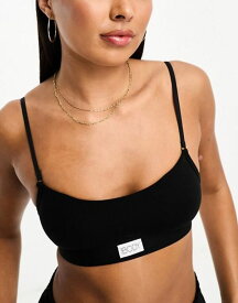 【送料無料】 コットンオン レディース ブラジャー アンダーウェア Cotton:On scoop neck cotton bralette with branding in black Black