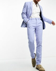 【送料無料】 エイソス メンズ カジュアルパンツ ボトムス ASOS DESIGN skinny wool mix suit pants in pastel blue herringbone BLUE