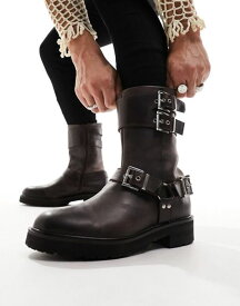 【送料無料】 エイソス メンズ ブーツ・レインブーツ シューズ ASOS DESIGN chunky boot with buckles in brown BROWN