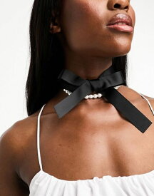 【送料無料】 モンキ レディース ヘアアクセサリー アクセサリー Monki pearl layered ribbon choker necklace in white and black Multi