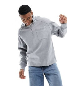 【送料無料】 エイソス メンズ パーカー・スウェット アウター ASOS DESIGN heavyweight oversized half zip sweatshirt in gray heather Gray Heather
