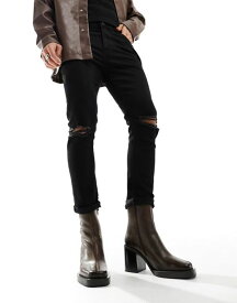 【送料無料】 エイソス メンズ ブーツ・レインブーツ シューズ ASOS DESIGN heeled Chelsea boots with angled toe in brown leather BROWN