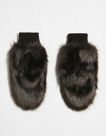 【送料無料】 コルージョン レディース 手袋 アクセサリー COLLUSION Unisex faux fur oversized mitten in brown BROWN
