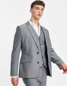 【送料無料】 エイソス メンズ ジャケット・ブルゾン アウター ASOS DESIGN skinny smart oxford suit jacket in charcoal CHARCOAL