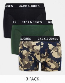 【送料無料】 ジャック アンド ジョーンズ メンズ トランクス アンダーウェア Jack & Jones 3 pack trunks in camo black and green Mountain view