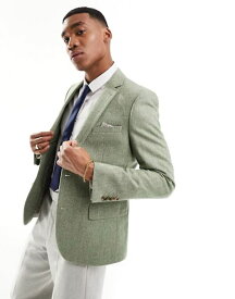 【送料無料】 ハリー ブラウン メンズ ジャケット・ブルゾン アウター Harry Brown Wedding wool mix slim fit suit jacket in green herringbone LIGHT GREEN