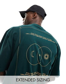 【送料無料】 エイソス メンズ Tシャツ トップス ASOS DESIGN oversized T-shirt in dark green with celestial back print SCAREB