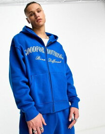 【送料無料】 グッドフォーナッシング メンズ パーカー・スウェット アウター Good For Nothing oversized zip through hoodie in cobalt blue with chest logo print - part of a set Blue