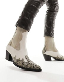 【送料無料】 エイソス メンズ ブーツ・レインブーツ シューズ ASOS DESIGN cuban heeled leather boots with western details in stone STONE