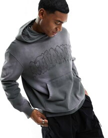 【送料無料】 エイソス メンズ パーカー・スウェット アウター ASOS DESIGN oversized heavyweight sweatshirt in gray wash with city embroidery Charcoal gray