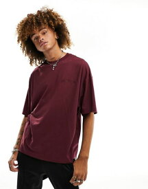 【送料無料】 コルージョン メンズ Tシャツ トップス COLLUSION Varsity embroidery skate T-shirt in burgundy Burgundy