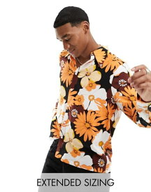 【送料無料】 エイソス メンズ シャツ トップス ASOS DESIGN relaxed shirt with 70s collar in orange and brown floral print ORANGE