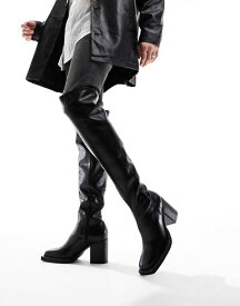 【送料無料】 エイソス メンズ ブーツ・レインブーツ シューズ ASOS DESIGN over the knee heeled chelsea boots on chunky sole in black Black