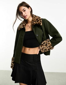 【送料無料】 オンリー レディース ジャケット・ブルゾン アウター Only tailored jacket with removable leopard faux fur in khaki Khaki