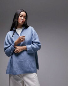 【送料無料】 トップショップ レディース ニット・セーター アウター Topshop knitted longline sweater with zip up funnel BLUE
