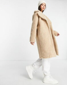 yz WFCfB[C fB[X R[g AE^[ JDY longline teddy coat in beige BEIGE