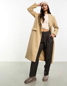 【送料無料】 ヴィラ レディース コート アウター Vila Double breasted formal maxi coat in sand BEIGE