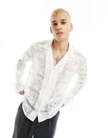 【送料無料】 リクレイム ヴィンテージ メンズ シャツ トップス Reclaimed Vintage limited edition long sleeve lace patchwork shirt with tie sleeves Multi