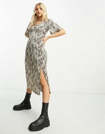 【送料無料】 ニュールック レディース ワンピース トップス New Look side split midi dress in brown zebra print Brown