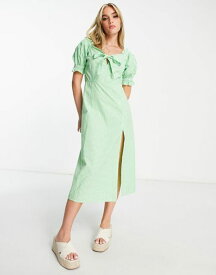 【送料無料】 インフルエンス レディース ワンピース トップス Influence bow front midi dress in green gingham GREEN