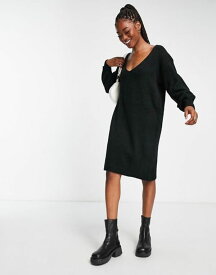 【送料無料】 ワイエーエス レディース ワンピース トップス Y.A.S Emmy deep v-neck knit dress in black Black