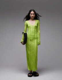 【送料無料】 トップショップ レディース ワンピース トップス Topshop knitted long sleeve sheer dress in lime Lime