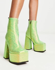【送料無料】 シェリーズロンドン レディース ブーツ・レインブーツ シューズ Shellys London Scorpio platform boots in green shimmer Green shimmer