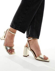 �G�C�\�X ���f�B�[�X �V���[�Y �T���_�� �q�[�� ASOS DESIGN Wide Fit Hotel barely there block heeled sandals GOLD �S�[���h