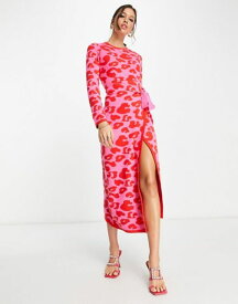 【送料無料】 ネバーフリードレスド レディース ワンピース トップス Never Fully Dressed leopard knit wrap midi dress in pink and red Pink/Red Leopard