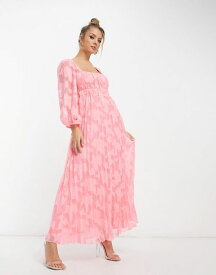 【送料無料】 エイソス レディース ワンピース トップス ASOS DESIGN sweetheart neckline burnout pleated midi dress in pink PINK