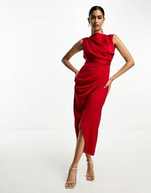 【送料無料】 エイソス レディース ワンピース トップス ASOS DESIGN satin drape midi dress with wrap skirt in red Red
