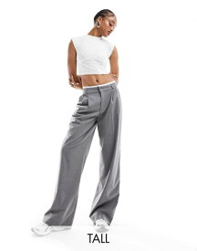 【送料無料】 ストラディバリウス レディース カジュアルパンツ ボトムス Stradivarius Tall tailored wide leg pants with boxer waistband in gray Gray