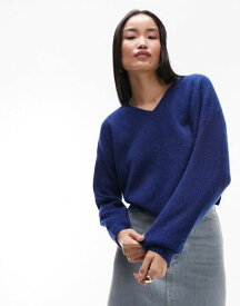 【送料無料】 トップショップ レディース ニット・セーター アウター Topshop knitted crop v-neck sweater in blue Cobalt blue